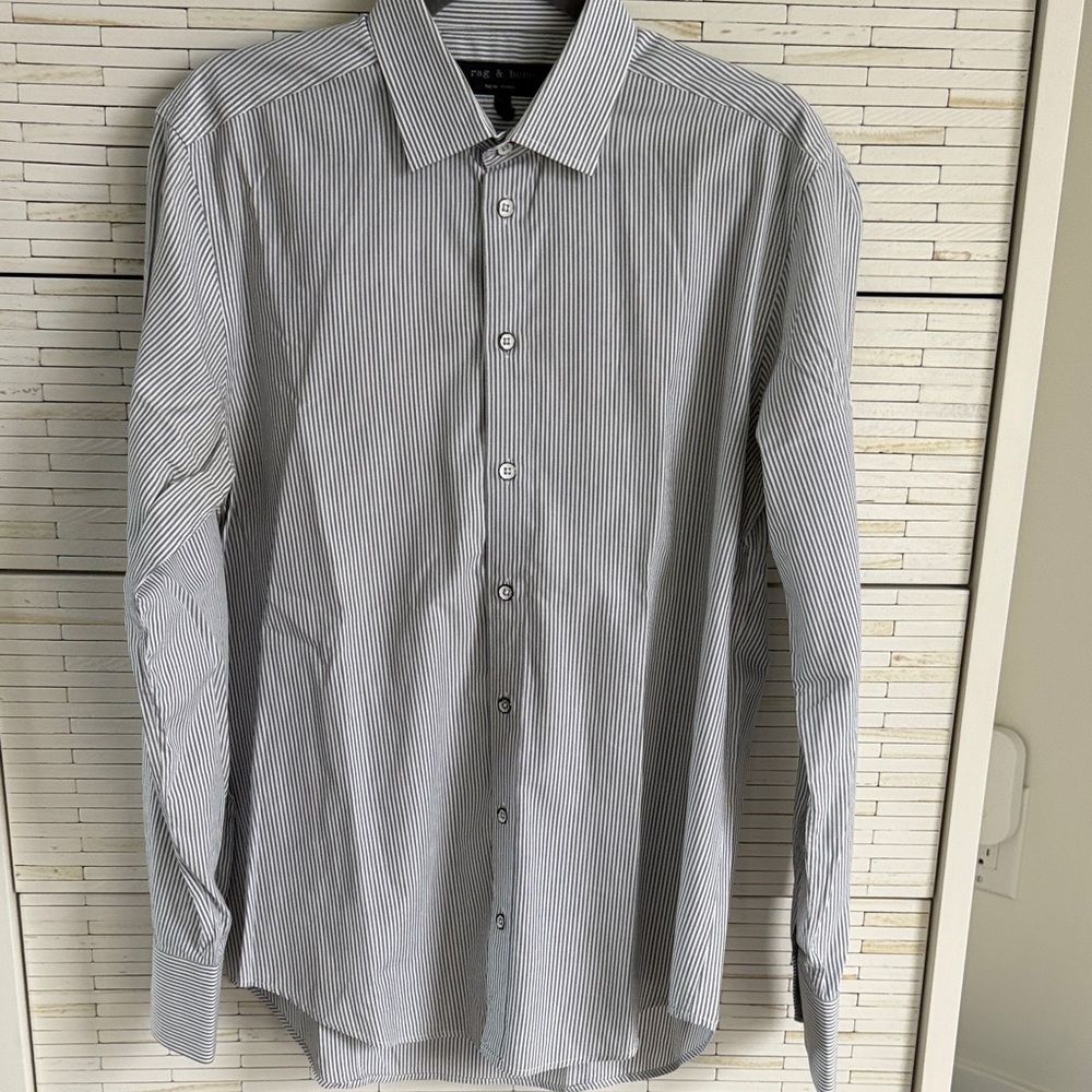 rag & bone Gray and White Striped Dress Shirt